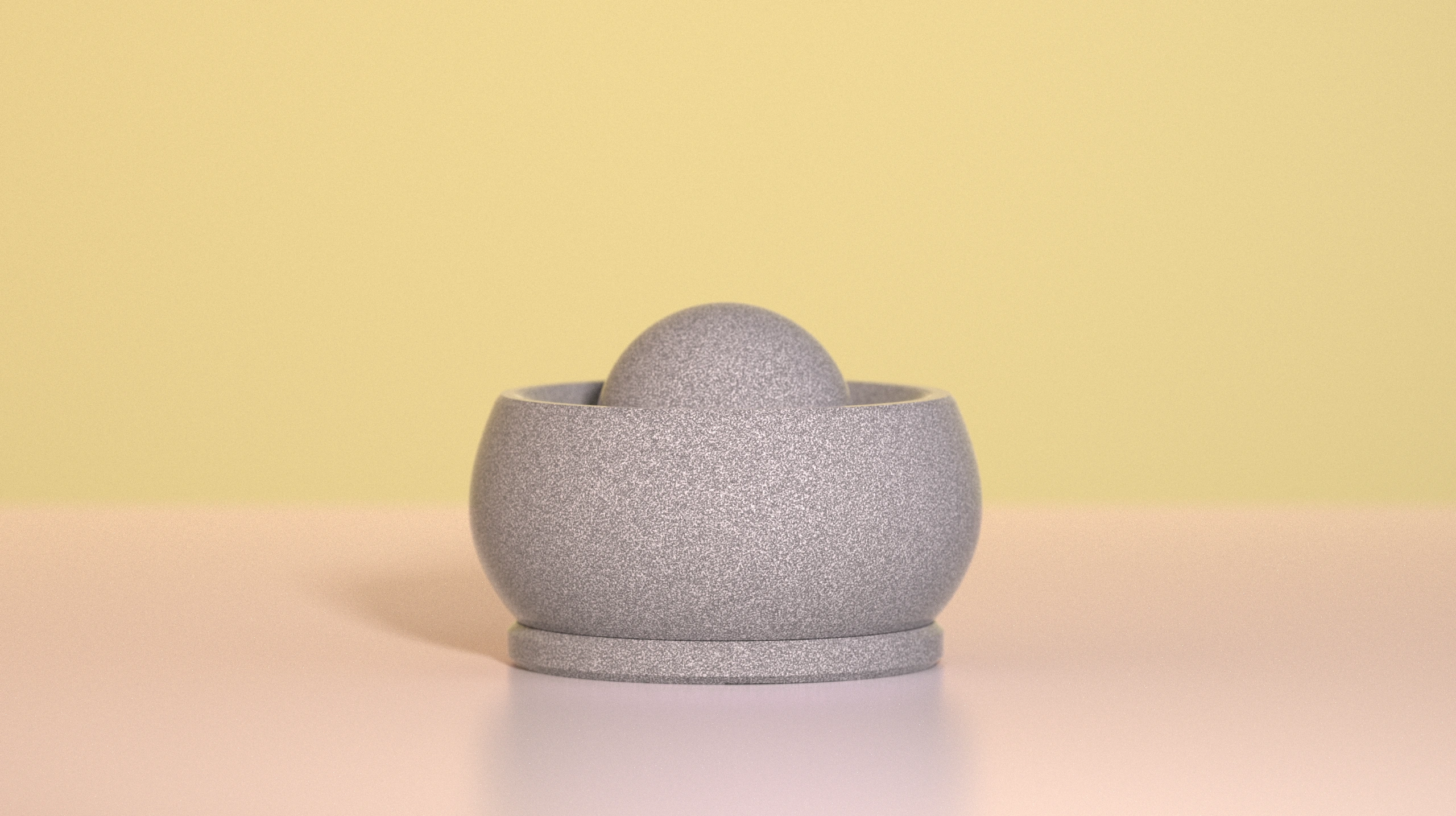Half Lotus original render of a spherical pestle nested in the mortar